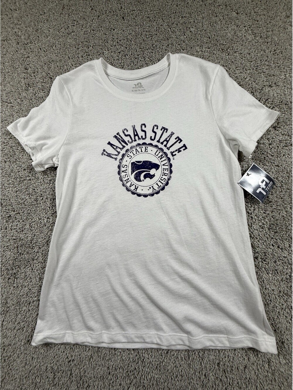 NWT Team Athletics Girls XL 14 Kansas State University T Shirt White and Purple